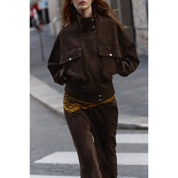 ZARA OVERSIZE FAUX SUEDE BOMBER JACKET - Picture 1 of 10